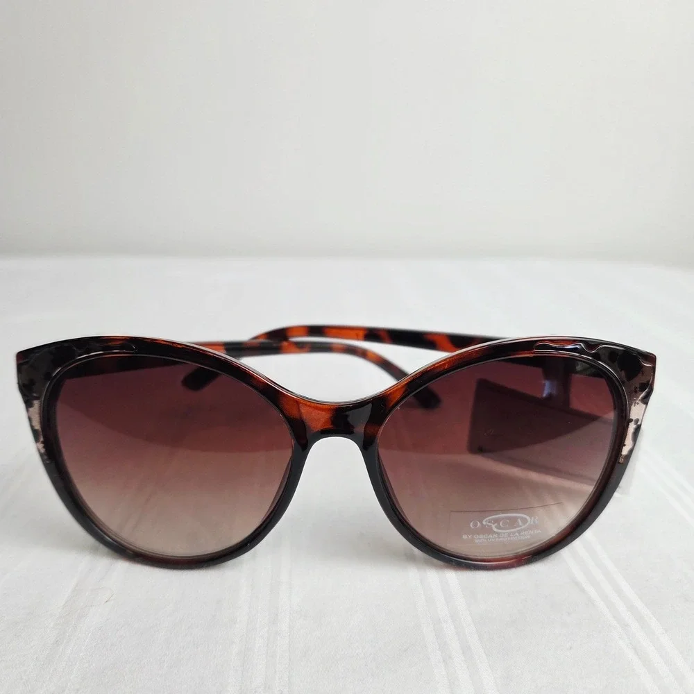 Oscar de la Renta Womens Tortoise Shell Oversized Sunglasses UV Protection Brown